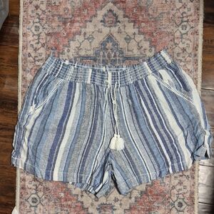 Linen Shorts Blue/gray Striped. Ladies XL